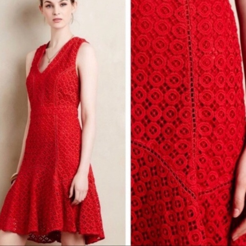 Anthropologie San & Soni red lace dress